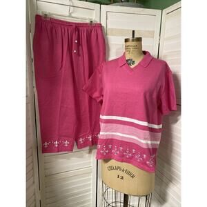 New W/ Tags Vintage 80s 90s BECHAMEL Top Crop Pant Set 2 Piece Short Sleeve Med